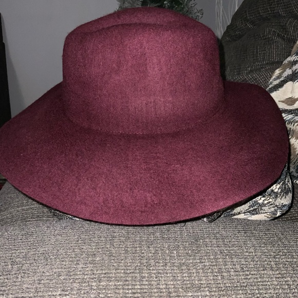 BRUSHED WIDE BRIM FELT FEDORA HAT BURGUNDY UNISEX NWT - Picture 2 of 4
